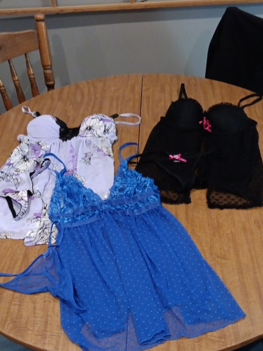 Jezebel Blue Lace & Sheer Polka Dot Babydoll Chemise